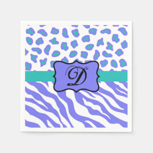 Lavender White Zebra Leopard Skin Monogram Initial Pappersservett