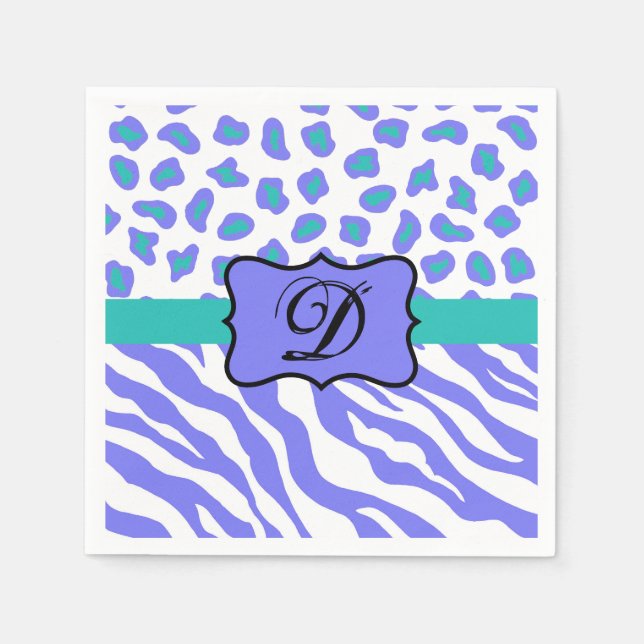 Lavender White Zebra Leopard Skin Monogram Initial Pappersservett (Framsidan)