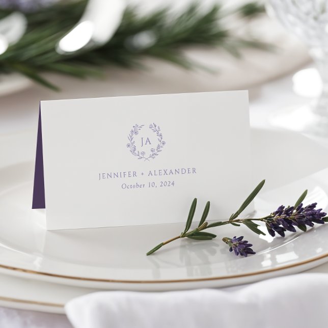 Lavender WildblommMonogram Bröllop Placeringskort (Skapare uppladdad)