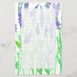 Lavender Wildblommor Watercolor Grått Lined Brevpapper
