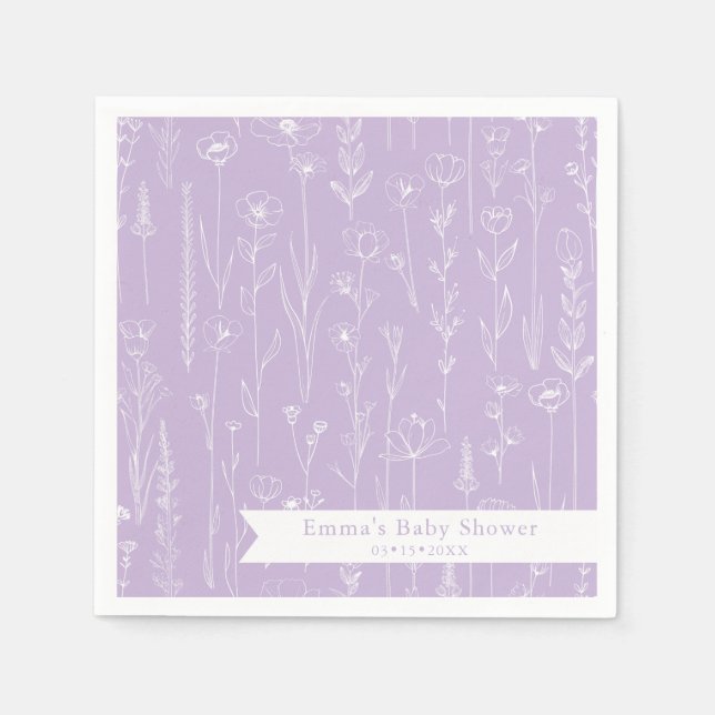 Lavender Wildflower Baby Shower | Floral Pattern  Pappersservett (Framsidan)