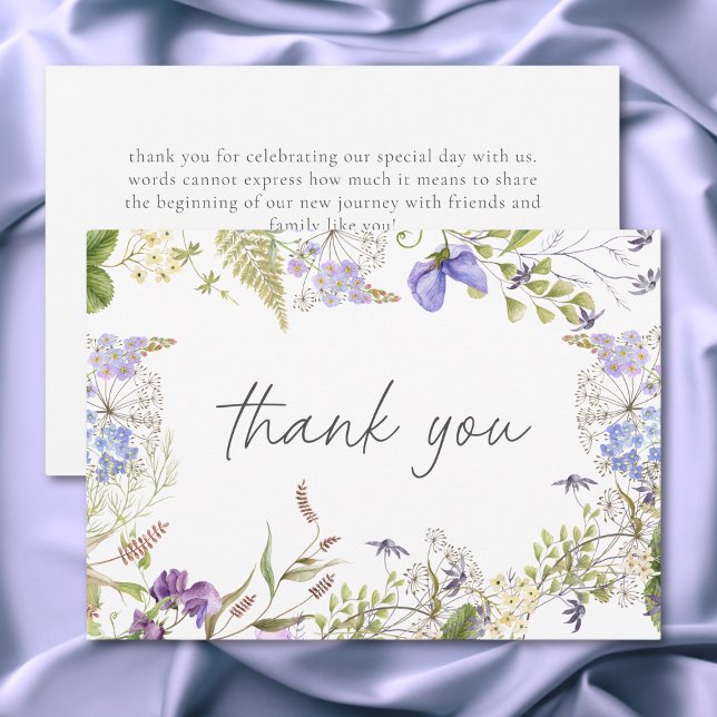 Lavender Wildflower Garden Romantic White Wedding Tack Kort (Lavender Wildflower Garden Romantic White Wedding Thank You Card)