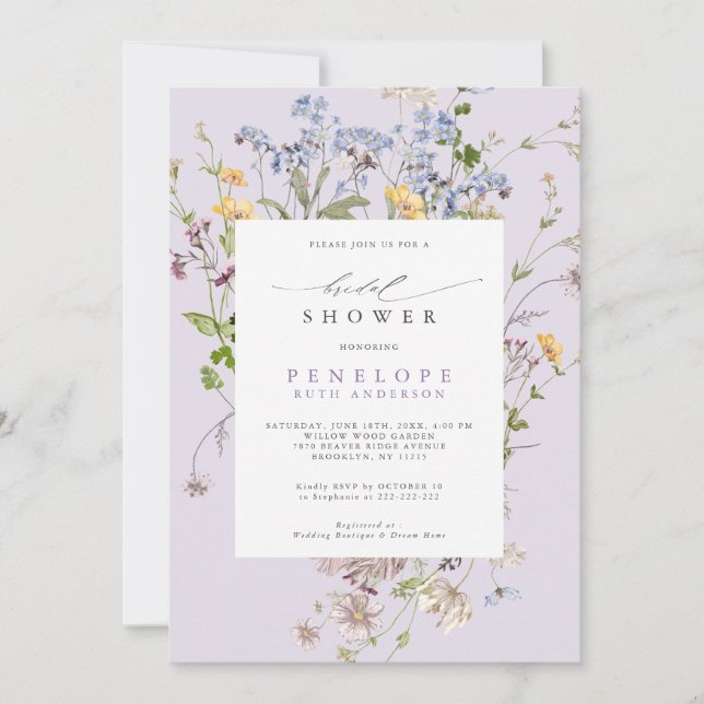 Lavender Wildflower Meadow Garden Bridal Shower Inbjudningar (Framsida)