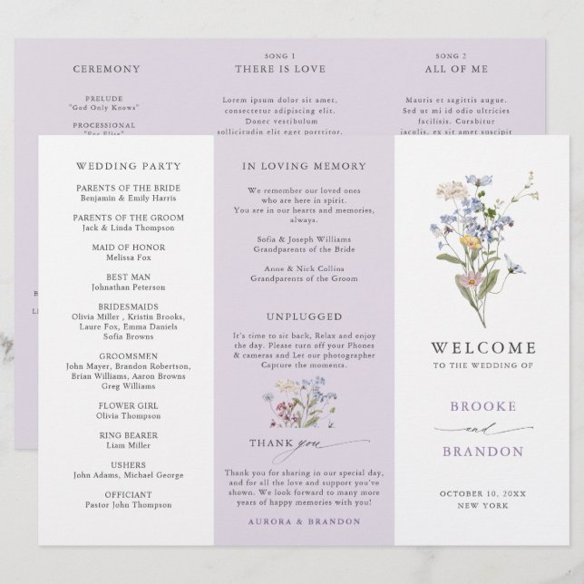 Lavender Wildflower Meadow Garden Wedding Program (Fram/baksida)