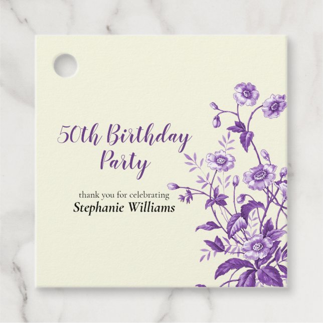Lavender Wildflower Women's 50th Birthday Party Gåvor Etiketter (Framsida)