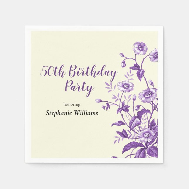 Lavender Wildflower Women's 50th Birthday Party Pappersservett (Framsidan)