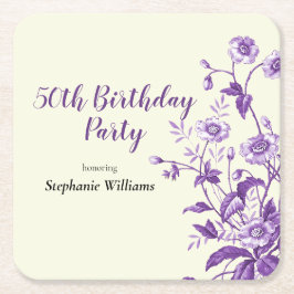 Lavender Wildflower Women's 50th Birthday Party Underlägg Papper Kvadrat