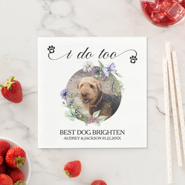 Lavender Wildflowers Frame Dog Photo Wedding Pappersservett (Insitu)