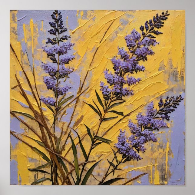 Lavender Wildflowers on Golden Textured Background Poster (Framsidan)