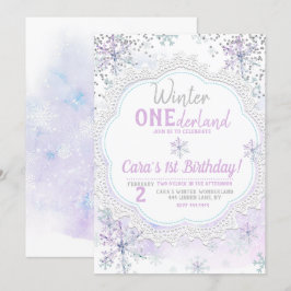 Lavender Winter Onederland 1:a födelsedag Inbjudningar