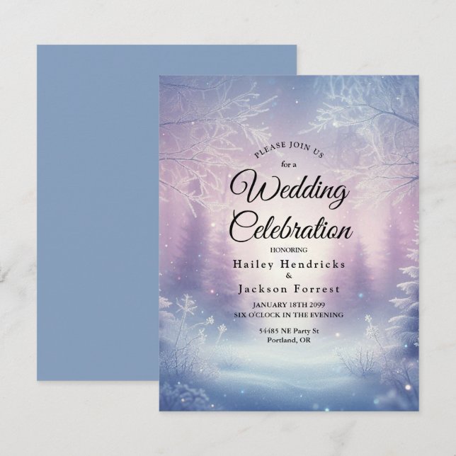 Lavender Winter Snowfall Sergranat Bröllop Inbjudningar (Fram/baksida)