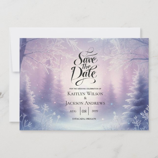 Lavender Winter Snowfall Sergranat Bröllop Spara Datumet (Framsida)