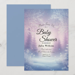 Lavender Winter Snowfall-serumgranat Baby Shower Inbjudningar