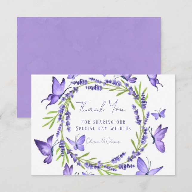 Lavender Wisteria & Butterflies Bröllop Tack Kort (Fram/baksida)
