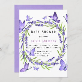 Lavender & Wisteria Butterflies Girl Baby Shower Inbjudningar