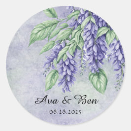 Lavender Wisteria Flowers Marble Bröllop Runt Klistermärke