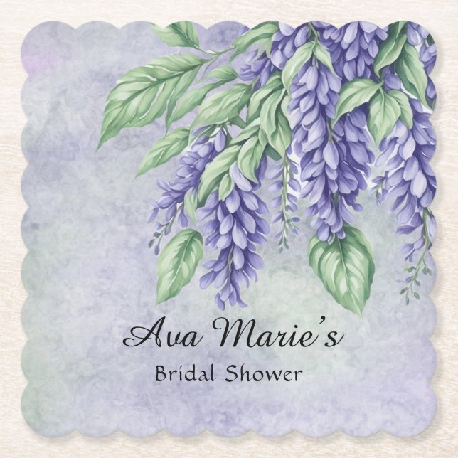 Lavender Wisteria Flowers Marble Möhippa Underlägg Papper (Framsida)