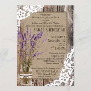 Lavender Wood Snöre Rustic Bröllop Inbjudningar