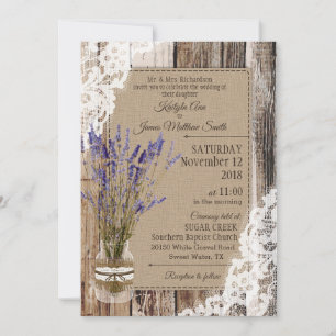 Lavender Wood Snöre Rustic Bröllop Inbjudningar