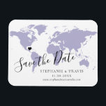 Lavender World Map Travel Bröllop spara datum Magnet<br><div class="desc">FLYTTA ENKELT HJÄRTAT PÅ KARTA TILL DIN BRÖLLOP-MÅLSÄTTNING på världskartan för att skapa ditt målbröllop spara datum magneter som kommer att se fantastisk på kylskåpet. — Klicka PÅ ANPASSA YTTERLIGARE om du vill flytta hjärtat, ändra bakgrund och text färg, ändra typsnitt eller ordna om hela sak och skapa din egen...</div>