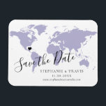 Lavender World Map Travel Bröllop spara datum Magnet<br><div class="desc">FLYTTA ENKELT HJÄRTAT PÅ KARTA TILL DIN BRÖLLOP-MÅLSÄTTNING på världskartan för att skapa ditt målbröllop spara datum magneter som kommer att se fantastisk på kylskåpet. — Klicka PÅ ANPASSA YTTERLIGARE om du vill flytta hjärtat, ändra bakgrund och text färg, ändra typsnitt eller ordna om hela sak och skapa din egen...</div>