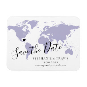 Lavender World Map Travel Bröllop spara datum Magnet