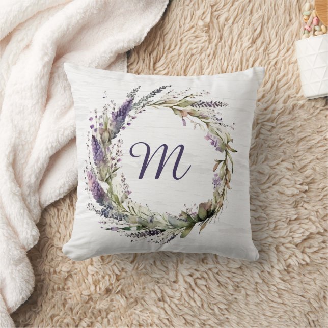 lavender Wreath with Monogram  Kudde (Filt)