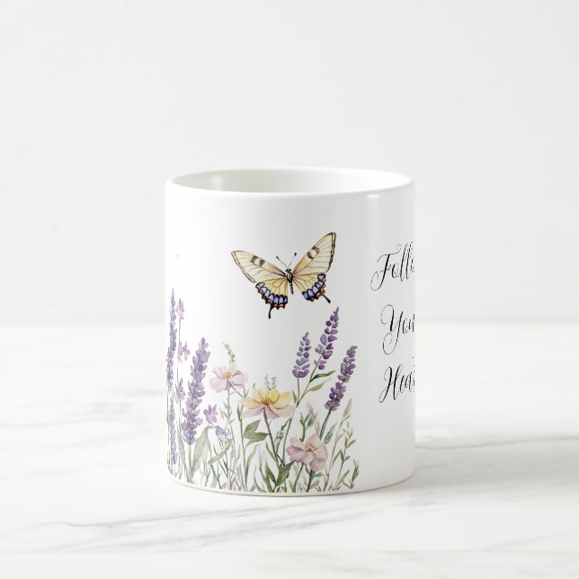 Lavender Yellow Flowers Butterfly Kaffemugg (Center)