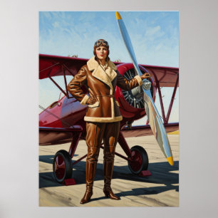 L'AVIATRICE (Aviatrix) - Original Art Deco Art Poster