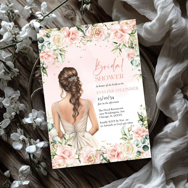 Lavish bouquet  och kräm ro eucalyptus inbjudningar (Lavish bouquet blush and cream roses eucalyptus bridal shower invitation)