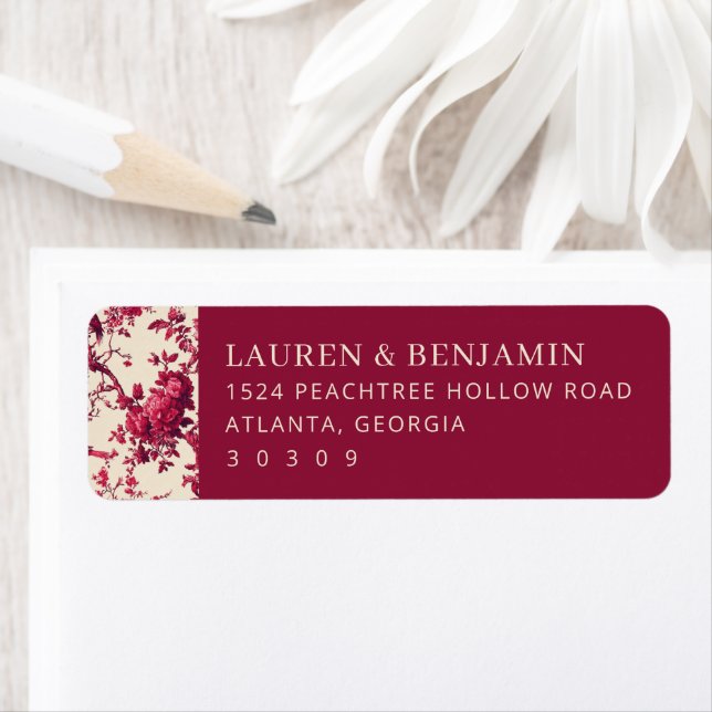 Lavish Crimson Blooms Wedding Returadress Etikett (Insitu)