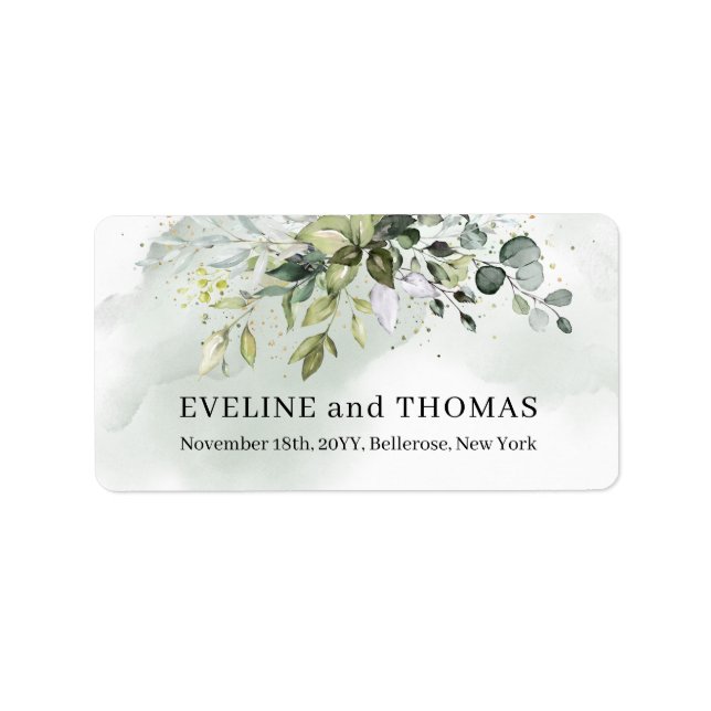 Lavish greenery foliage eucalyptus sage guld adressetikett (Framsidan)