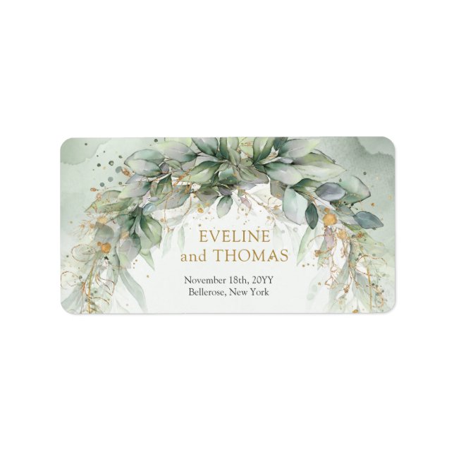 Lavish greenery foliage guld oval ram adress adressetikett (Framsidan)