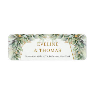 Lavish greenery foliage guld ram bröllop returadress etikett