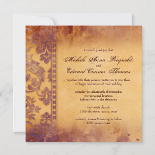 Lavish Lilac Grunge Damask Snöre Bröllop Inbjudningar