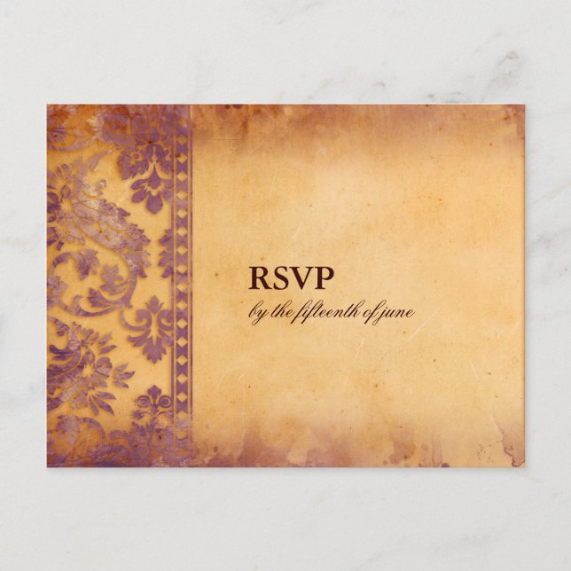 Lavish Lilac Grunge Damask Wedding OSA Postcard Inbjudan Vykort (Framsida)