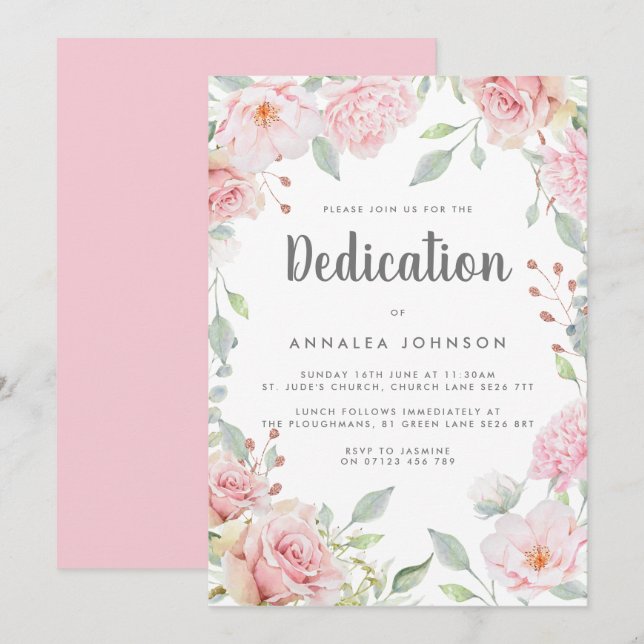Lavish Rosa ros Dedication Inbjudningar (Fram/baksida)