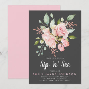 Lavish Rosa ros & Glitter Sip och se Inbjudningar
