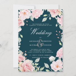 Lavish Rosa ros Ram bröllopsinbjudan Inbjudningar