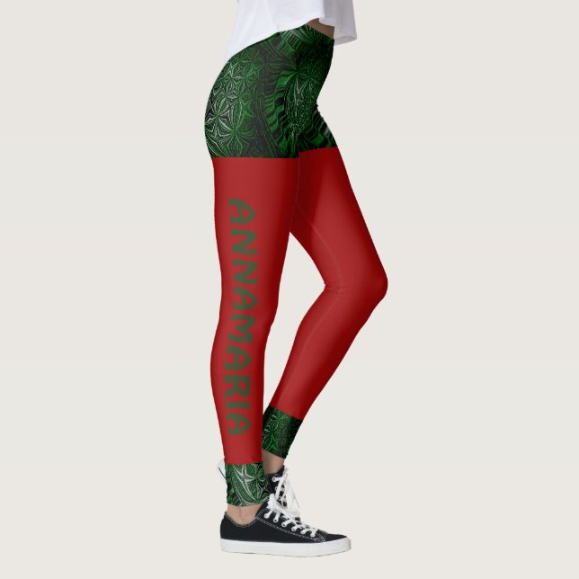 LavishlyOn Roligt Script Red Grönt Kort jul Leggings (Höger)