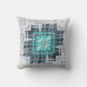 LavishlyOn Teal Grått Etched Blommigt Löv Burst Kudde