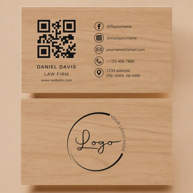 Law Firm Wood Professional QR Code Visitkort (Skapare uppladdad)
