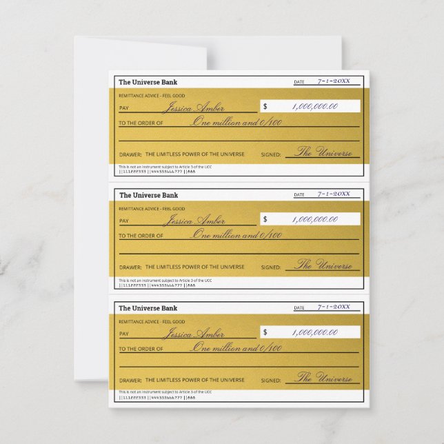 Law of Attraction 3 Blank Printable Gold Checks (Framsida)