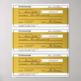 Law of Attraction 3 Blank Printable Gold Checks Poster