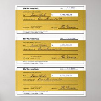 Law of Attraction 3 Blank Printable Gold Checks Poster