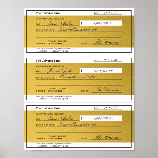 Law of Attraction 3 Blank Printable Gold Checks Poster (Framsidan)