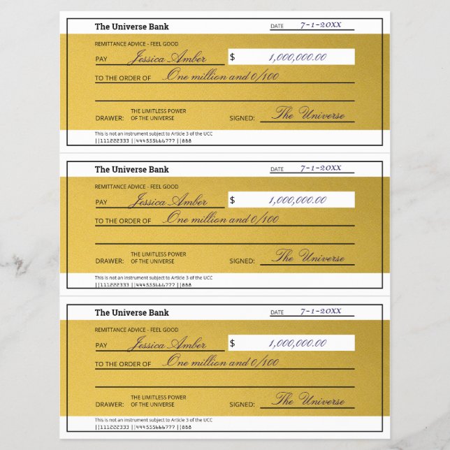 Law of Attraction 3 Blank Printable Gold Checks Reklamblad (Framsidan)