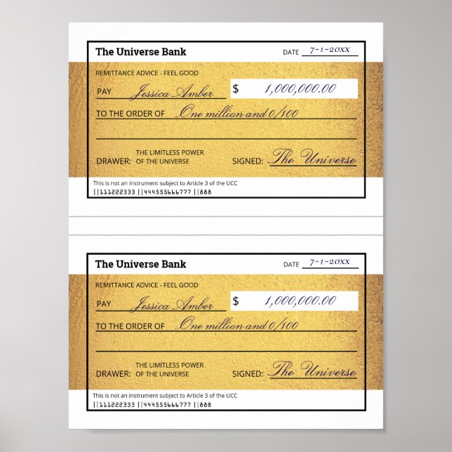 Law of Attraction Blank Printable Gold Check  Poster (Framsidan)