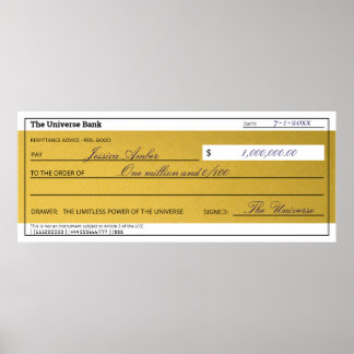 Law of Attraction Elegant Gold Abundance Check Poster