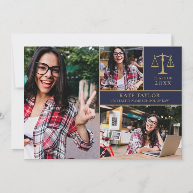 Law School 3 Photo Collage Studentfest Invita Inbjudningar (Framsida)